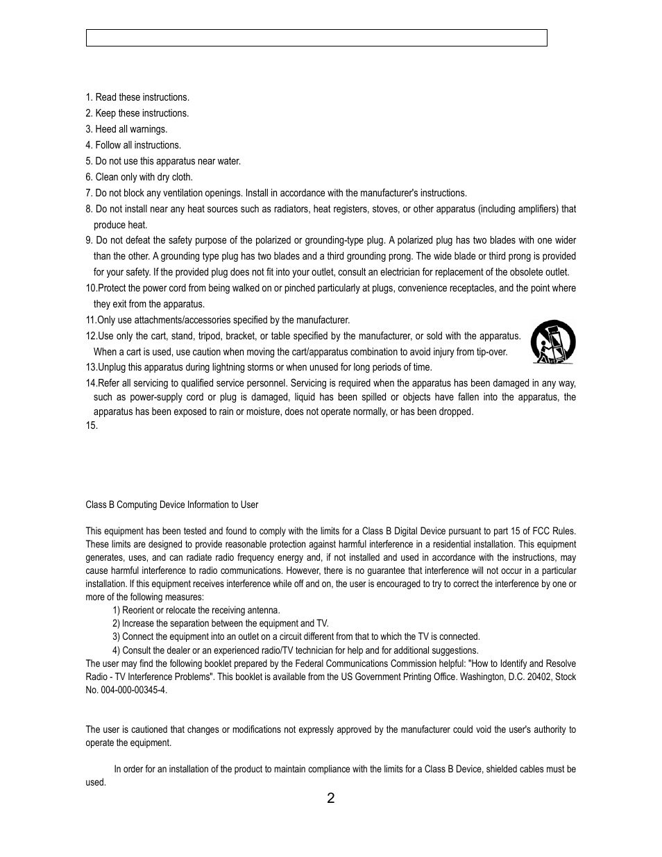 Important safety instructions, Fcc warning | Polaroid TDB-3000AR User Manual | Page 3 / 29