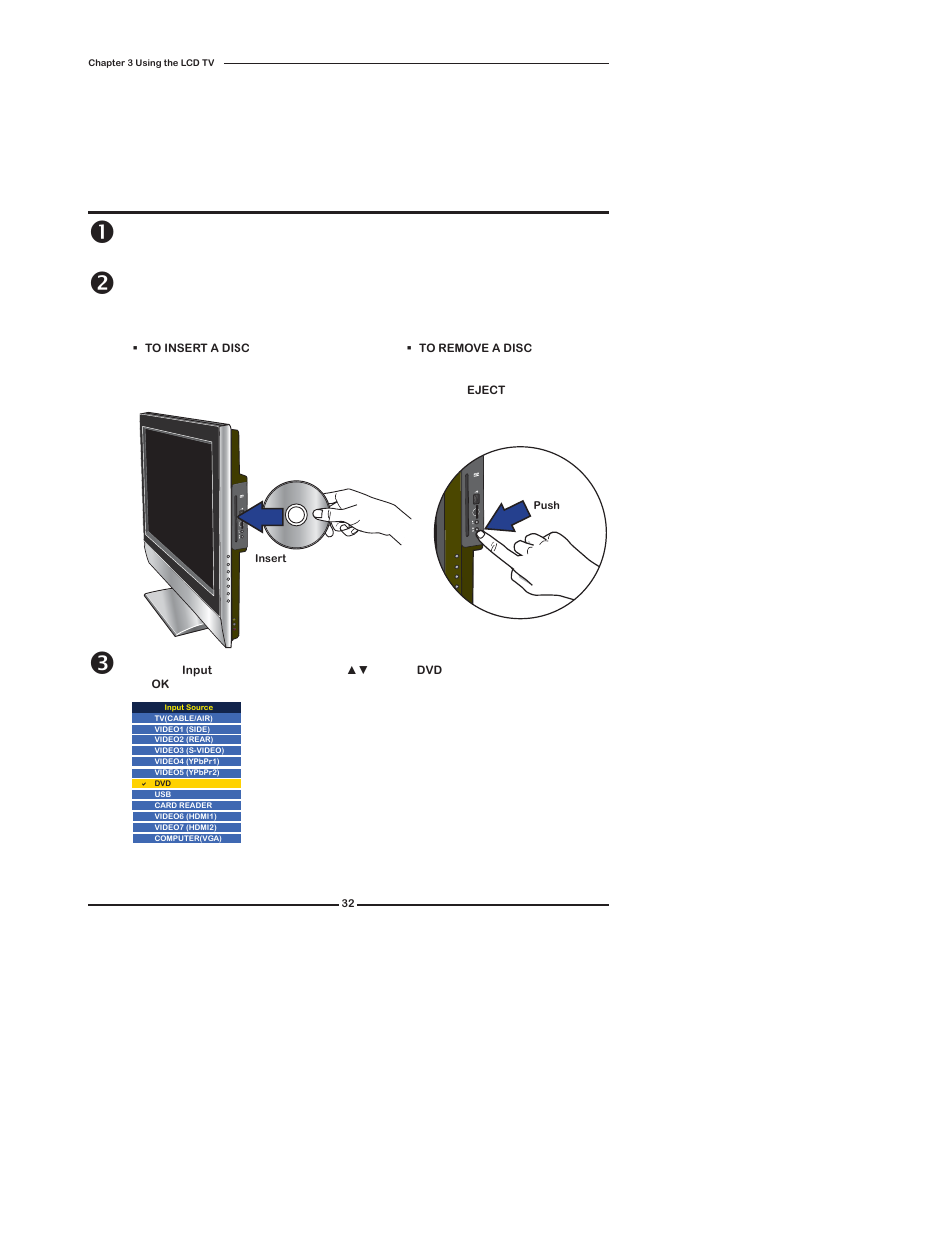 Chapter 3 using the features, Using the built-in dvd | Polaroid TDX-02610B User Manual | Page 34 / 73