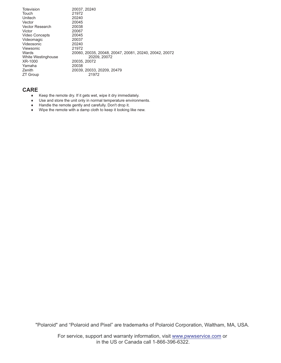 Care | Polaroid PLA-4248 User Manual | Page 47 / 48