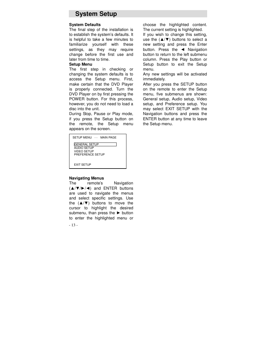 System setup | Polaroid DVP 300 User Manual | Page 14 / 30