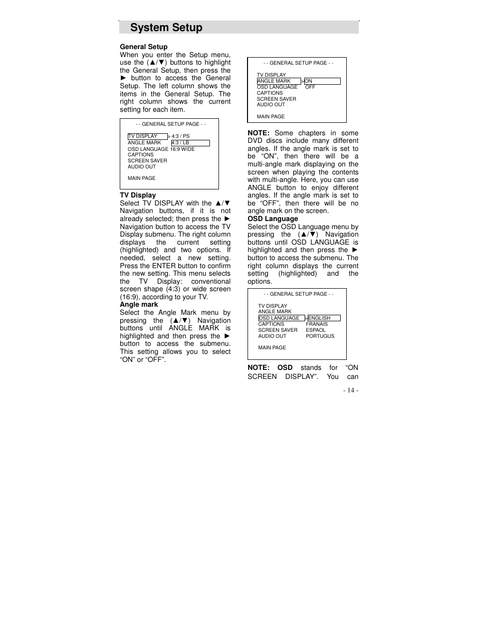 System setup | Polaroid DVP 300 User Manual | Page 15 / 30