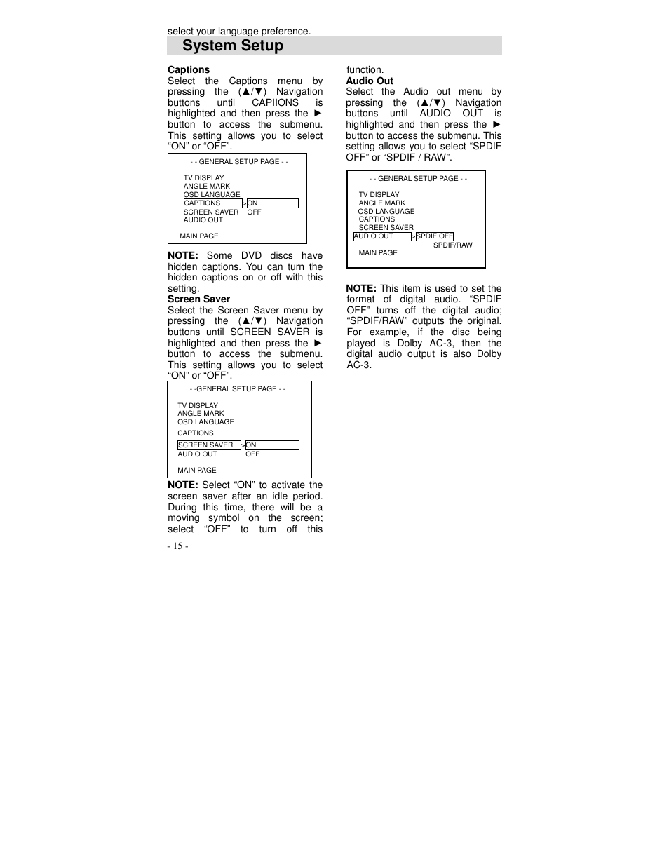 System setup | Polaroid DVP 300 User Manual | Page 16 / 30