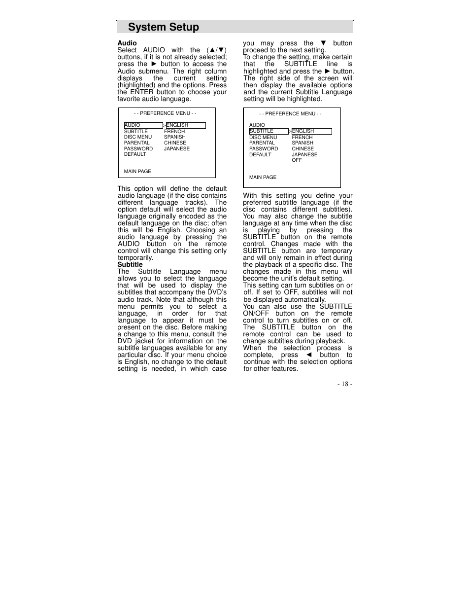 System setup | Polaroid DVP 300 User Manual | Page 19 / 30