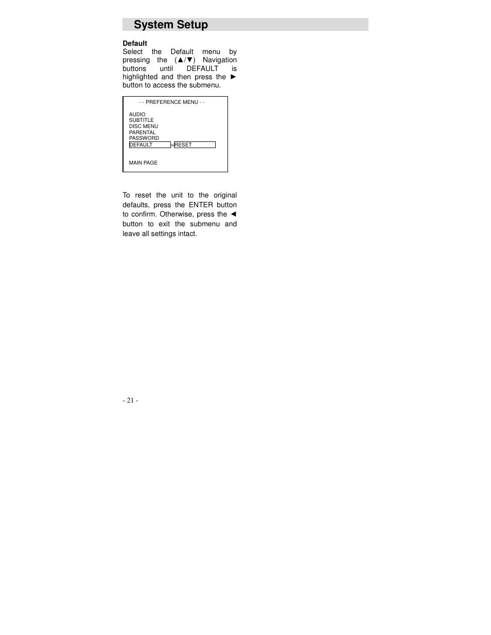 System setup | Polaroid DVP 300 User Manual | Page 22 / 30