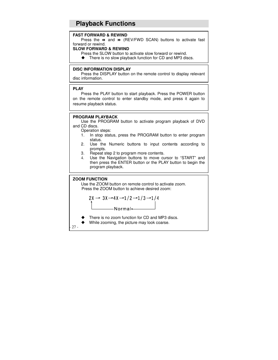 Playback functions | Polaroid DVP 300 User Manual | Page 28 / 30