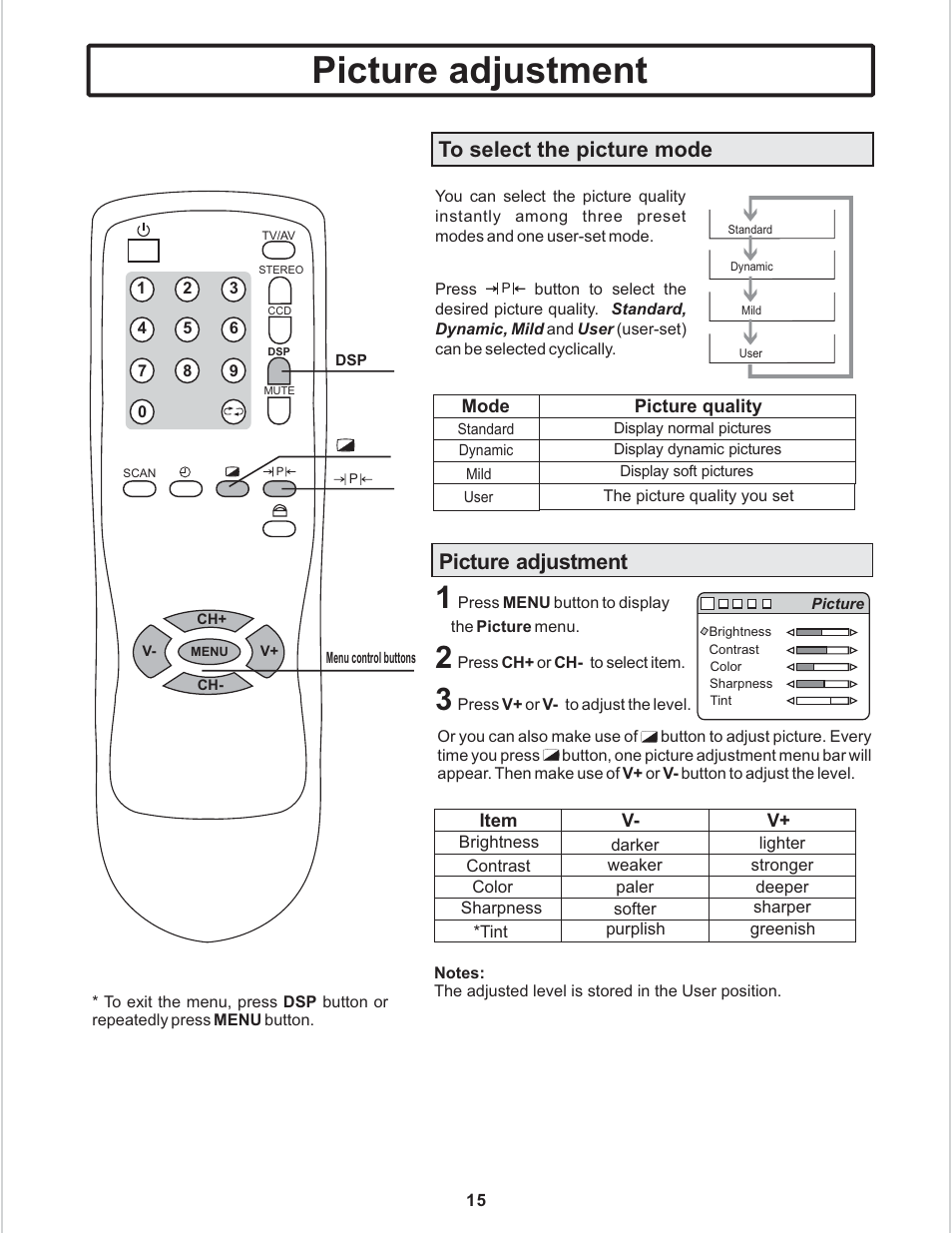 Picture adjustment | Polaroid TTM-2401 User Manual | Page 16 / 28