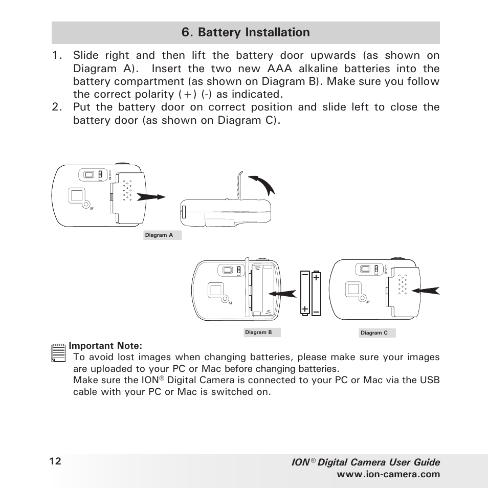 Battery installation | Polaroid ION User Manual | Page 12 / 51