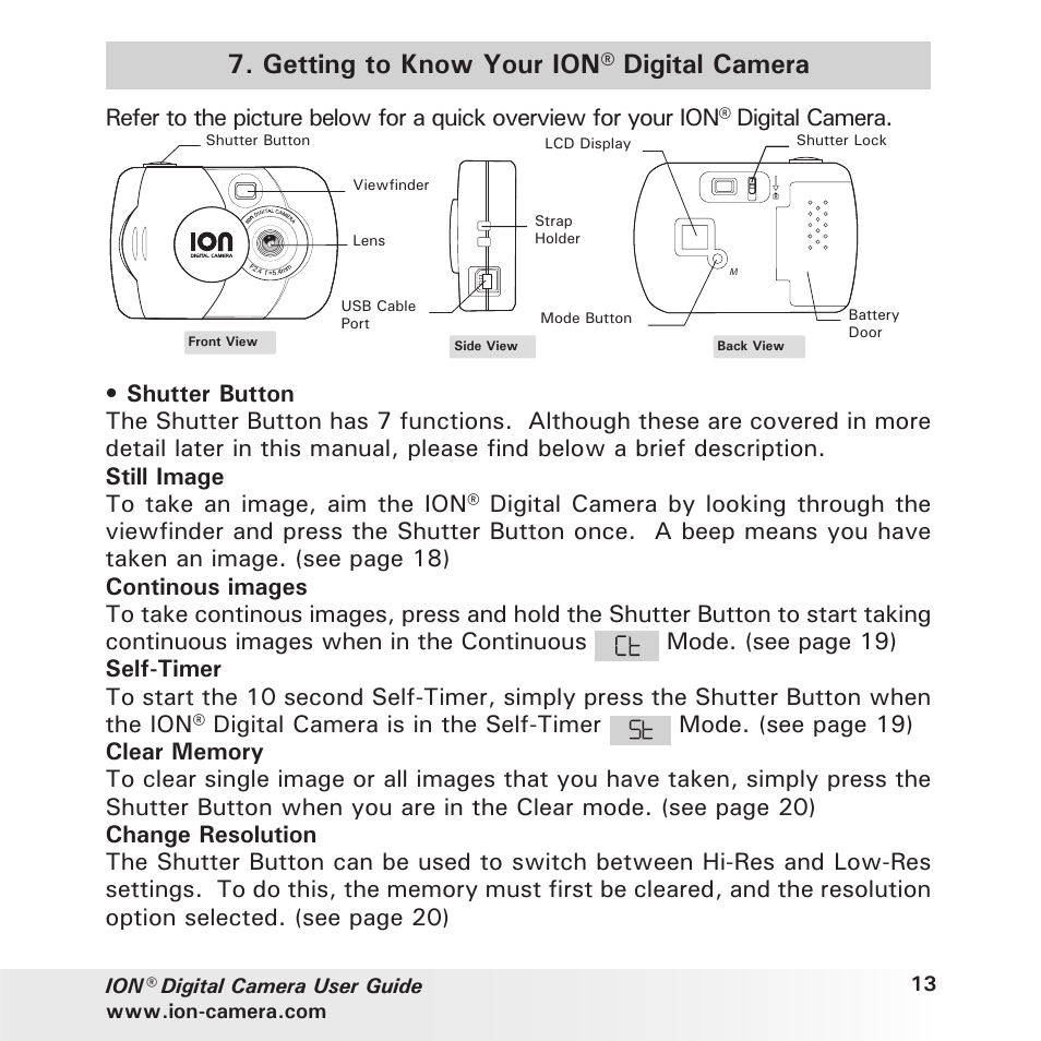 Getting to know your ion® digital camera | Polaroid ION User Manual | Page 13 / 51