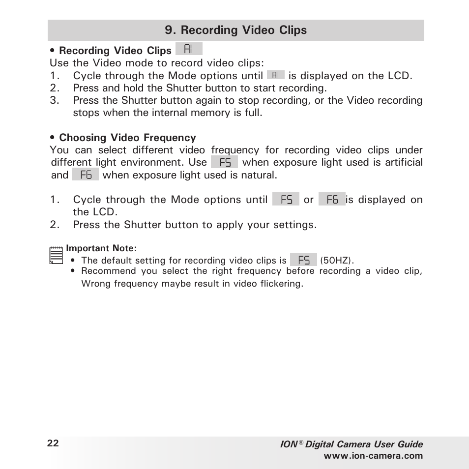 Recording video clips | Polaroid ION User Manual | Page 22 / 51