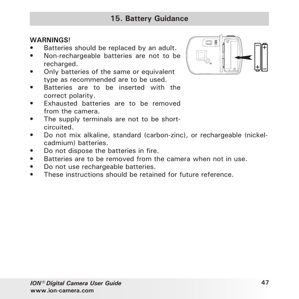 Battery guidance | Polaroid ION User Manual | Page 47 / 51