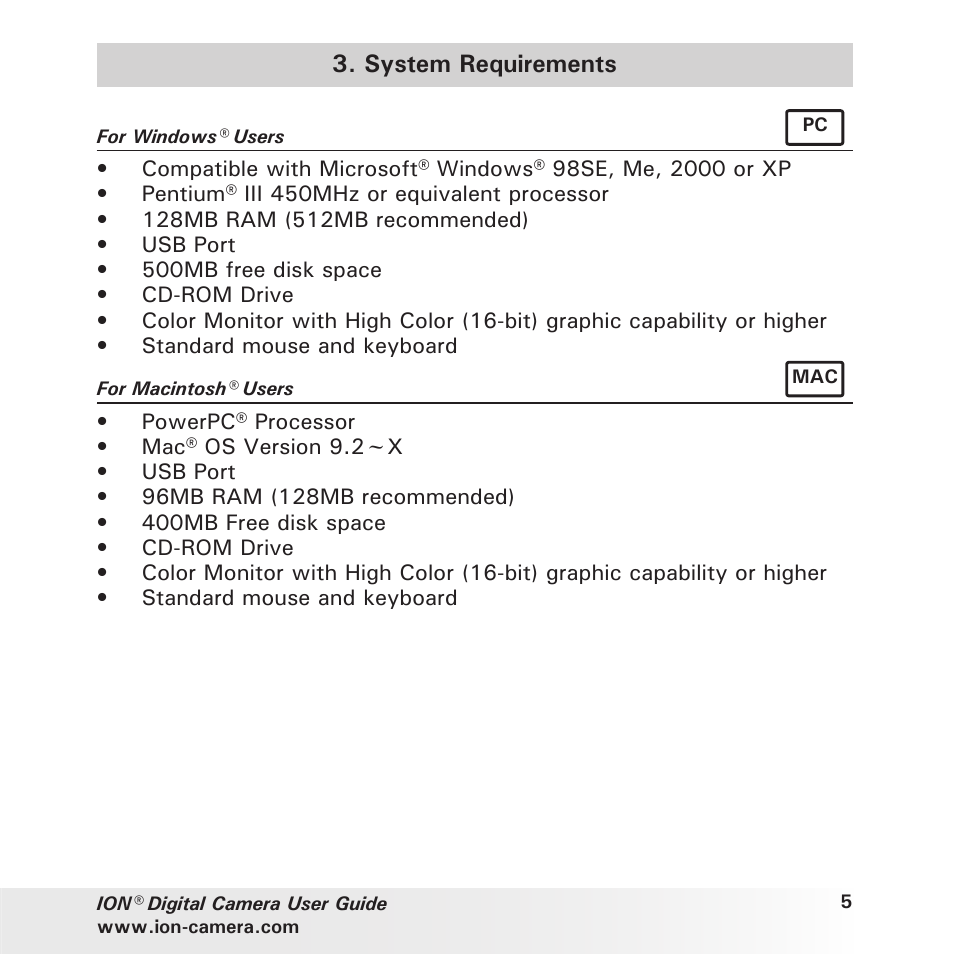 System requirements | Polaroid ION User Manual | Page 5 / 51