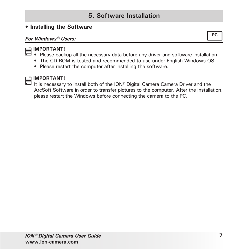 Software installation | Polaroid ION User Manual | Page 7 / 51