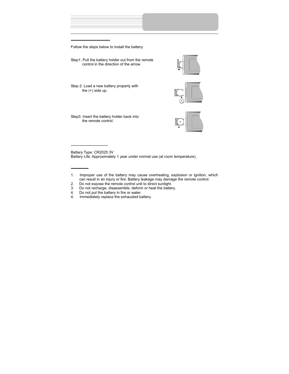 Battery installation for remote control | Polaroid PDM-0723 User Manual | Page 17 / 43