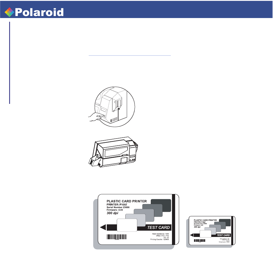 P100i, Polaroid, User’s manual | 2•6 printing a test card | Polaroid P100i User Manual | Page 25 / 55