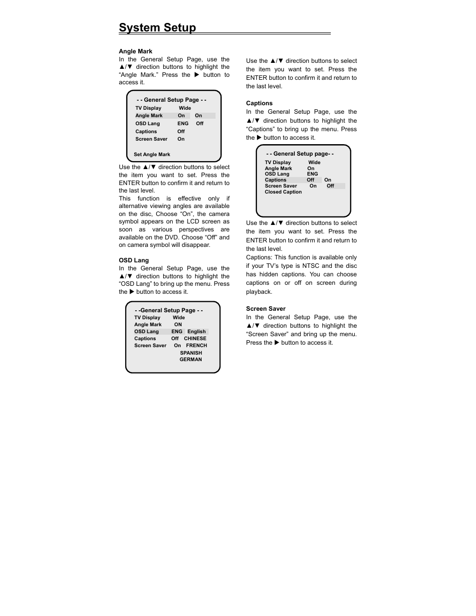 System setup | Polaroid PDV-523M2 User Manual | Page 25 / 41