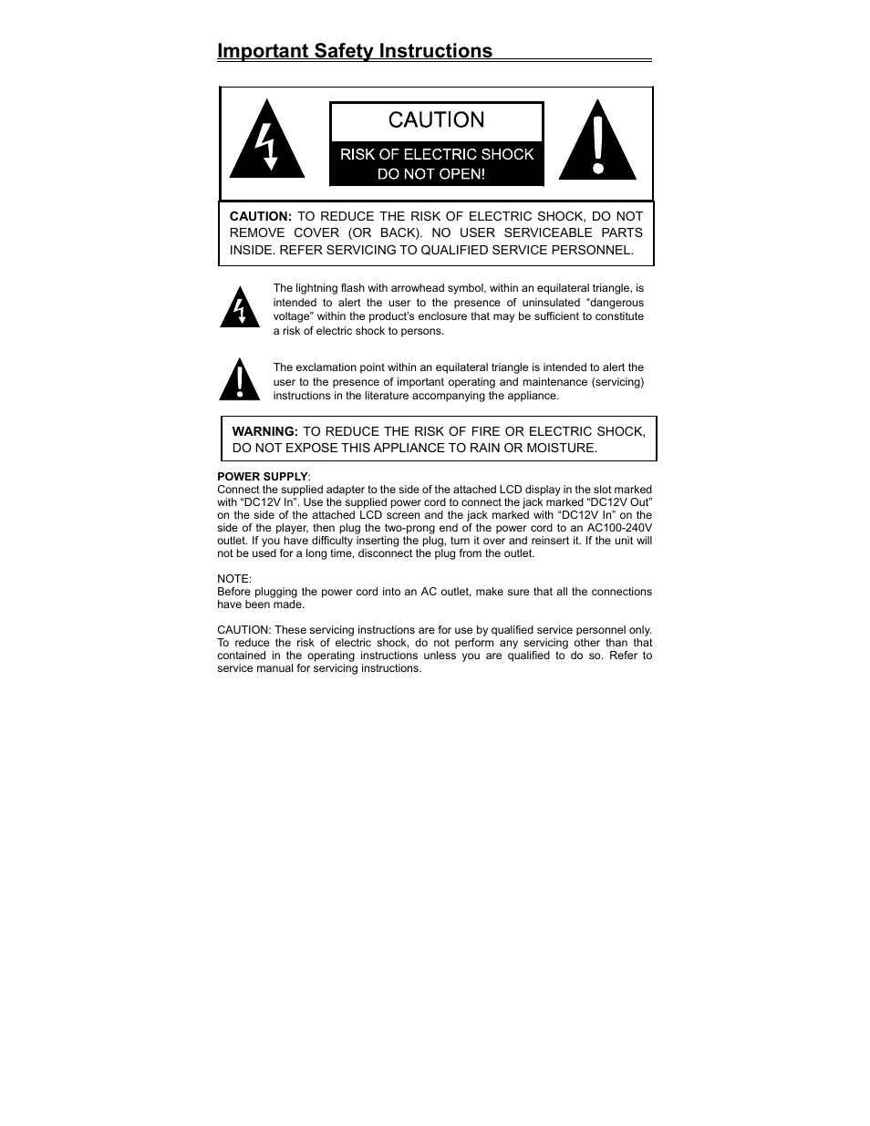 Important safety instructions | Polaroid PDV-523M2 User Manual | Page 3 / 41
