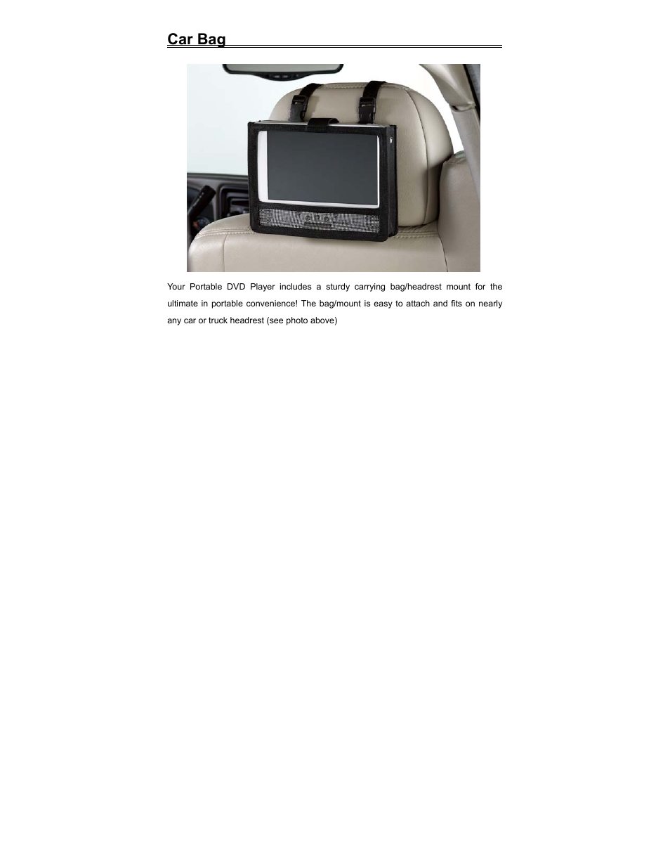 Car bag | Polaroid PDV-523M2 User Manual | Page 38 / 41