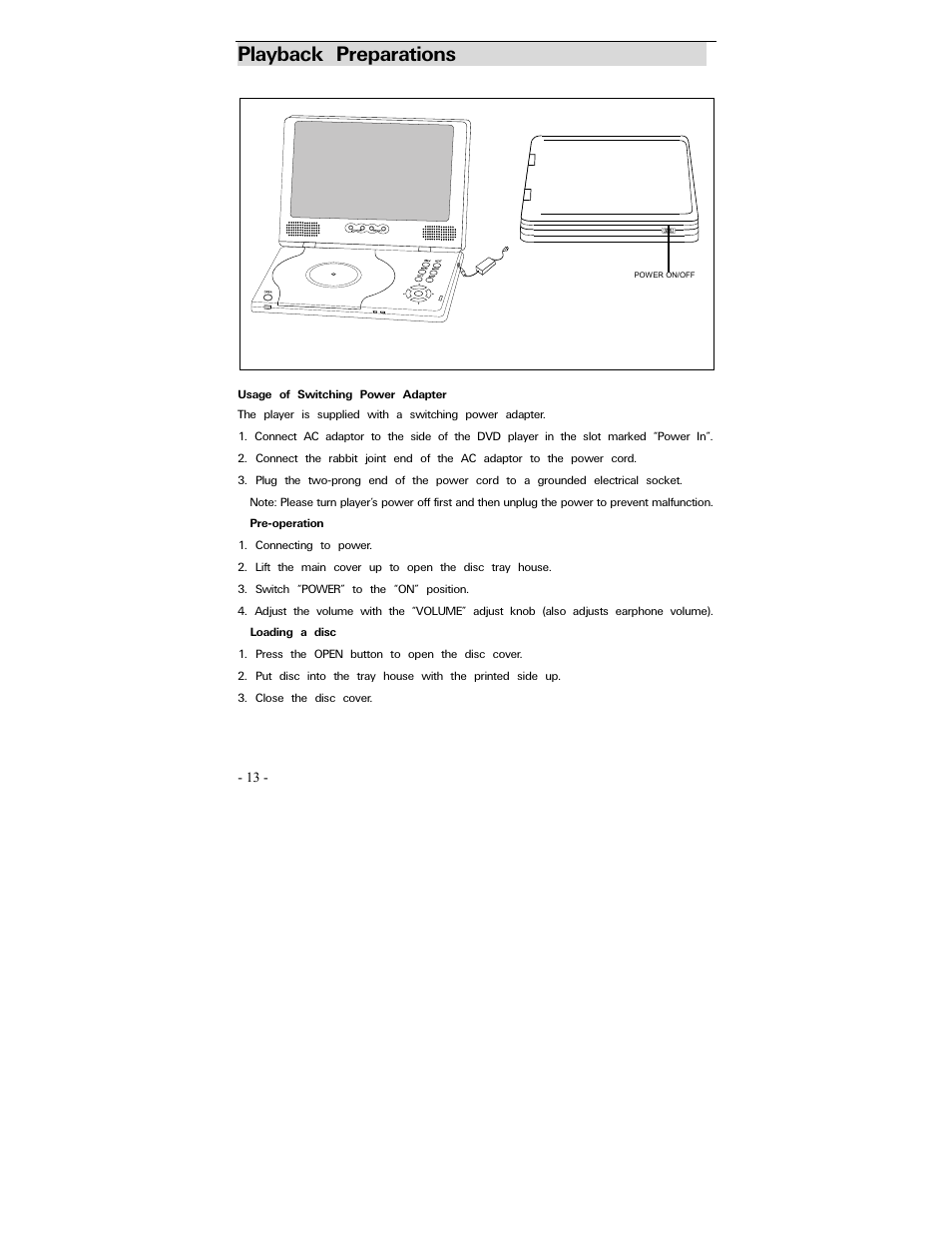 Playback preparations | Polaroid PDV-0700 User Manual | Page 12 / 27