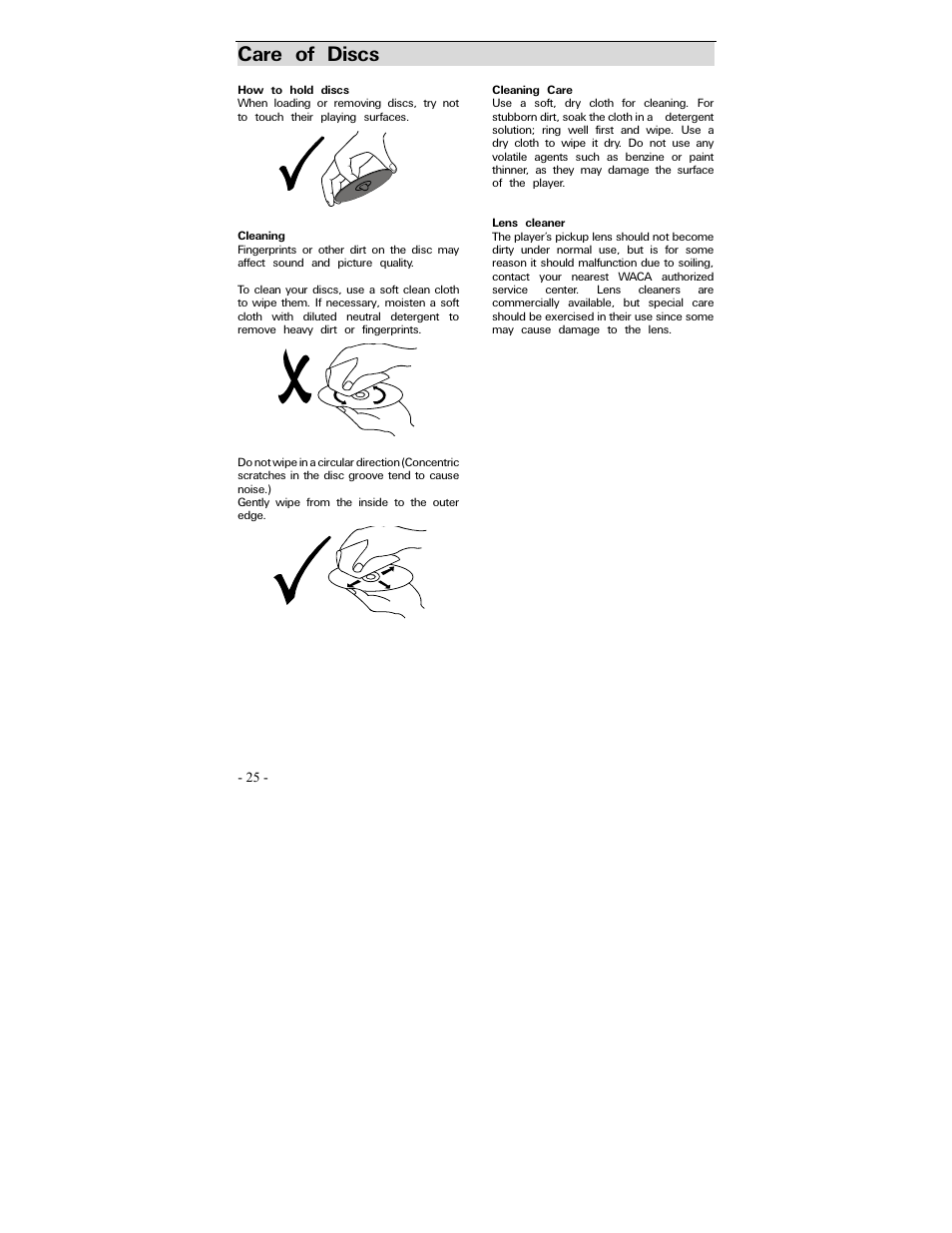 Care of discs | Polaroid PDV-0700 User Manual | Page 24 / 27
