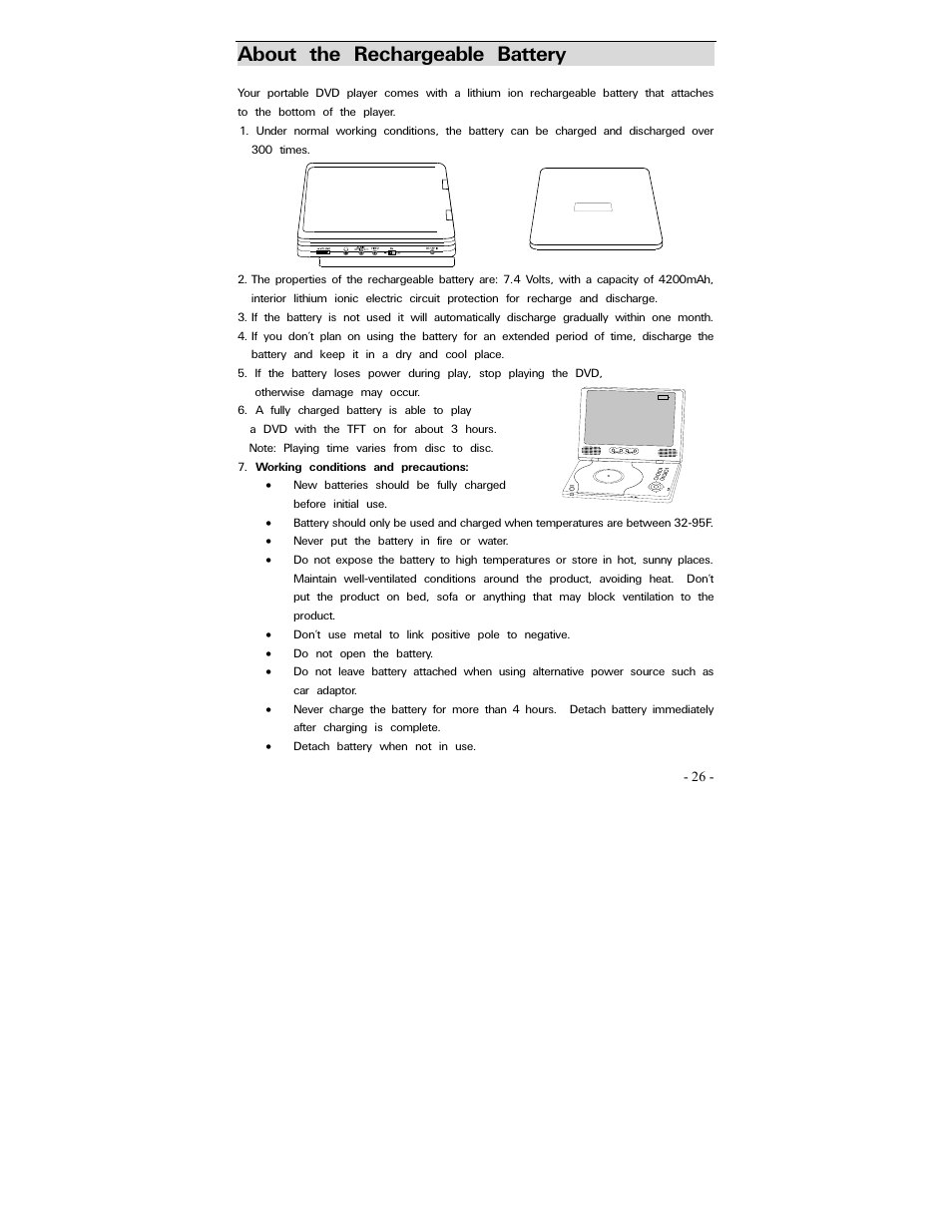 About the rechargeable battery | Polaroid PDV-0700 User Manual | Page 25 / 27
