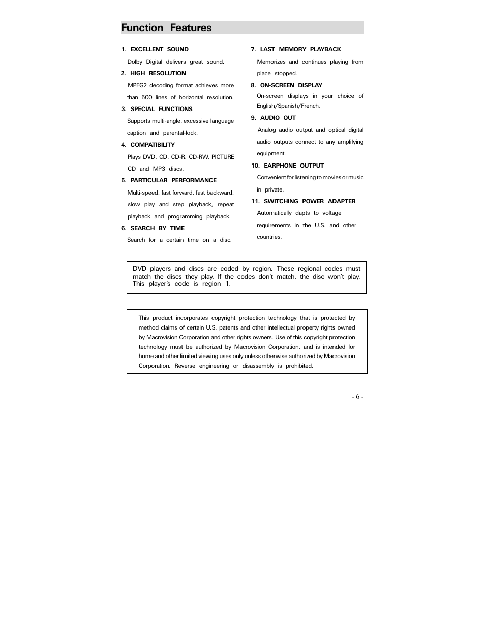 Function features | Polaroid PDV-0700 User Manual | Page 5 / 27