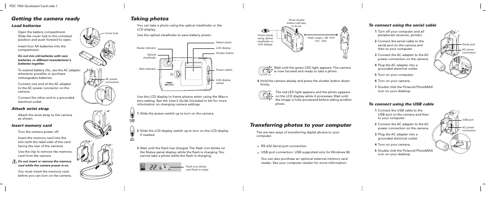 Taking photos, Getting the camera ready, Transferring photos to your computer | Polaroid PDC 1100 User Manual | Page 6 / 8