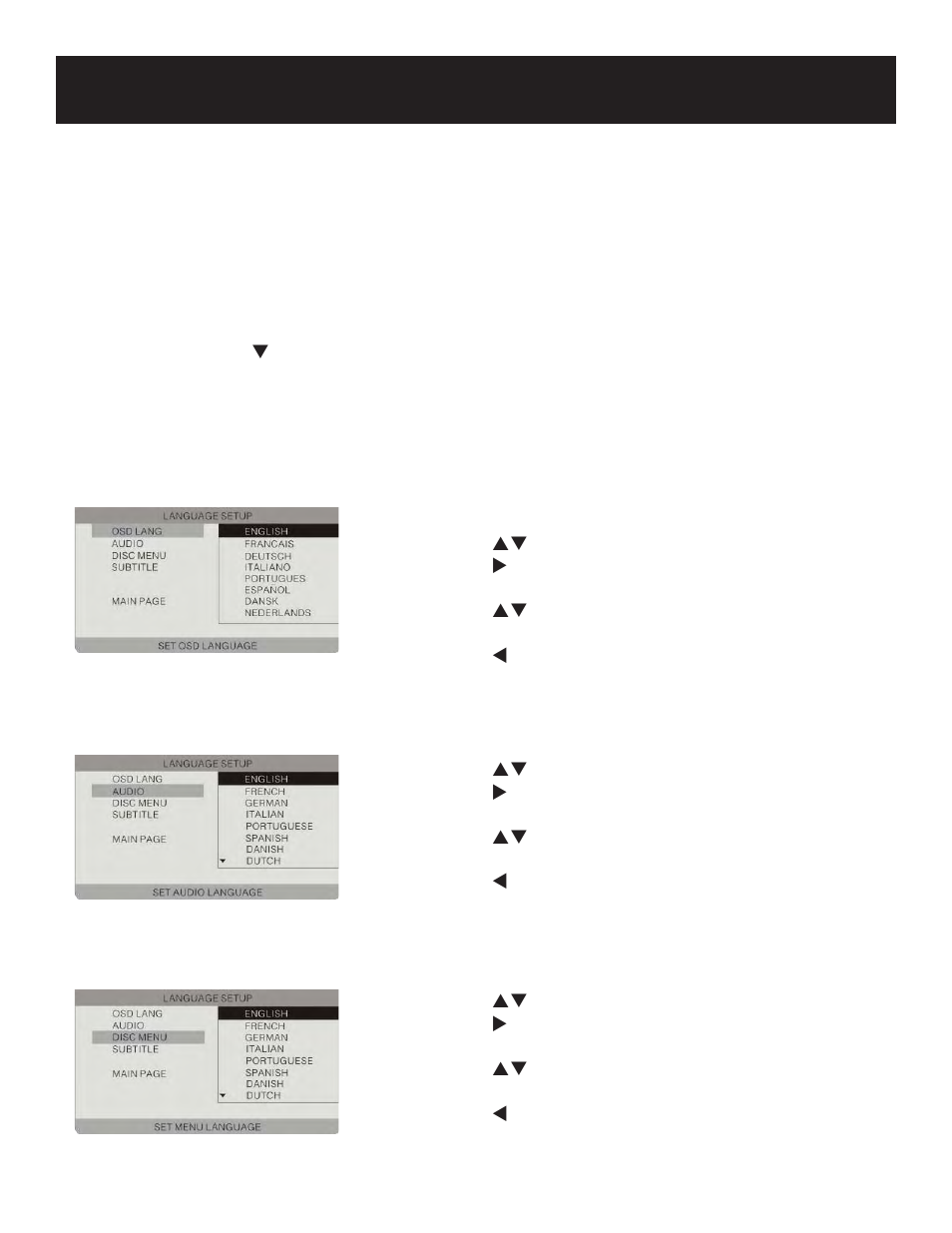 System setup, Language setup | Polaroid PDM-8553M User Manual | Page 24 / 31