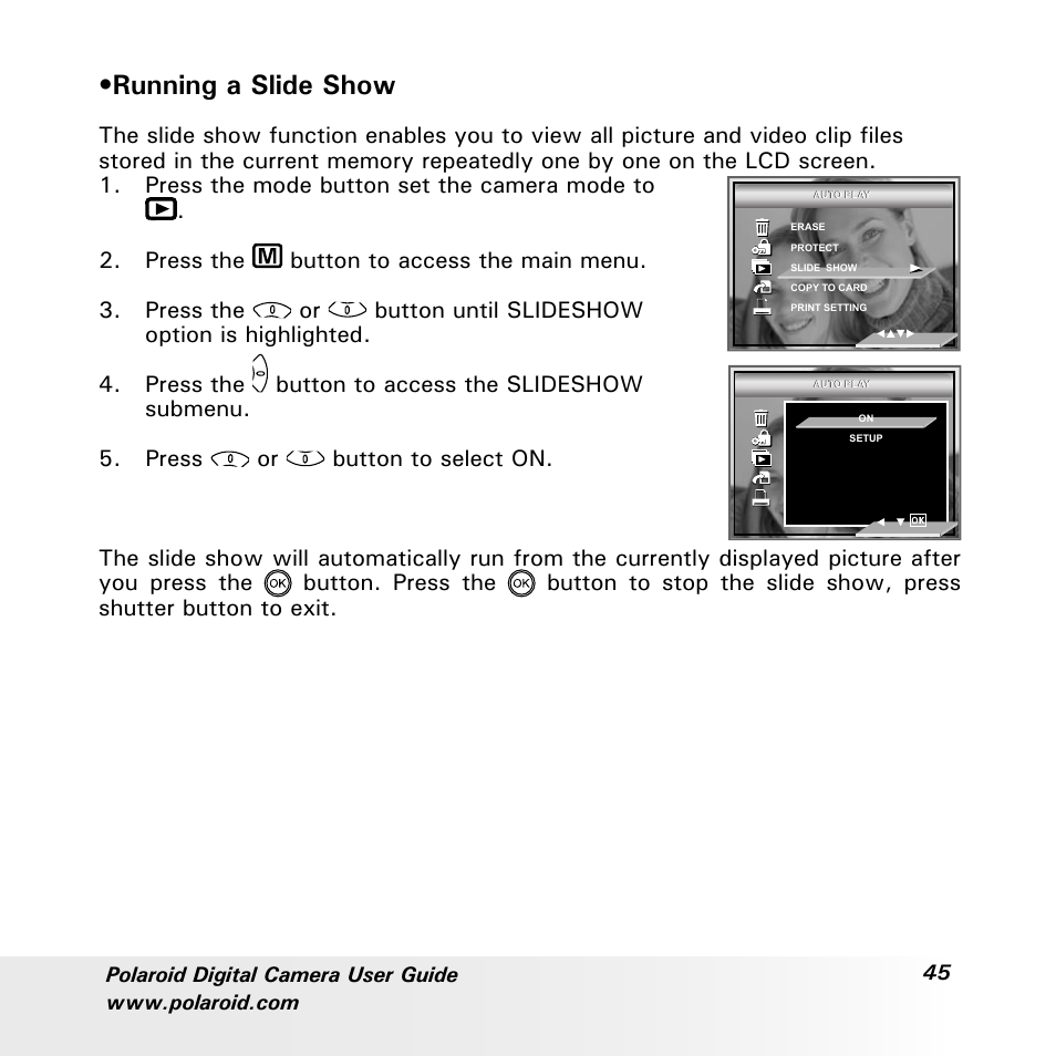 Running a slide show | Polaroid a700 User Manual | Page 45 / 84