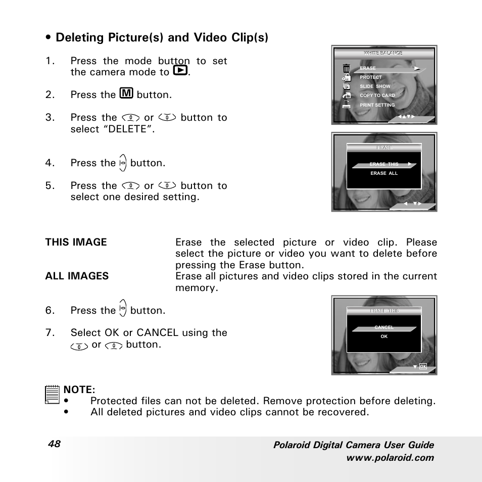 Deleting picture(s) and video clip(s) | Polaroid a700 User Manual | Page 48 / 84