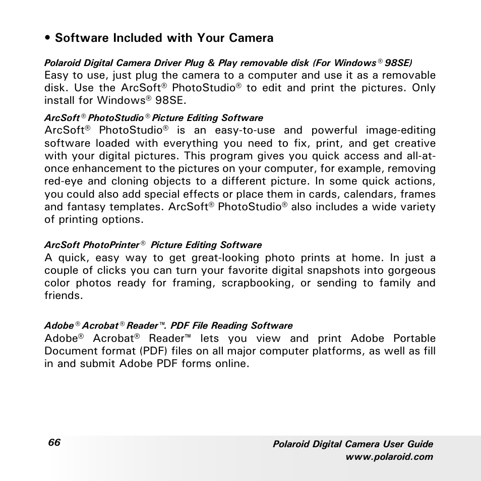 Software included with your camera | Polaroid a700 User Manual | Page 66 / 84