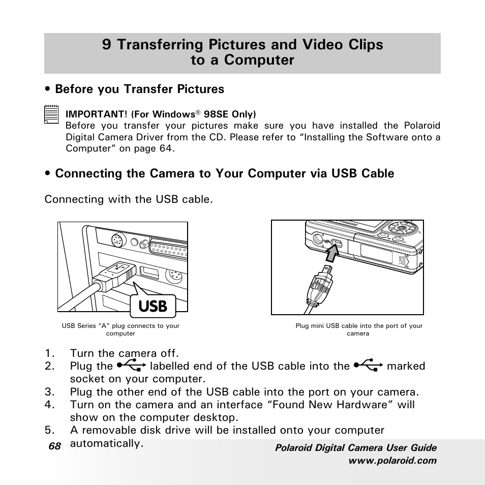 Before you transfer pictures | Polaroid a700 User Manual | Page 68 / 84