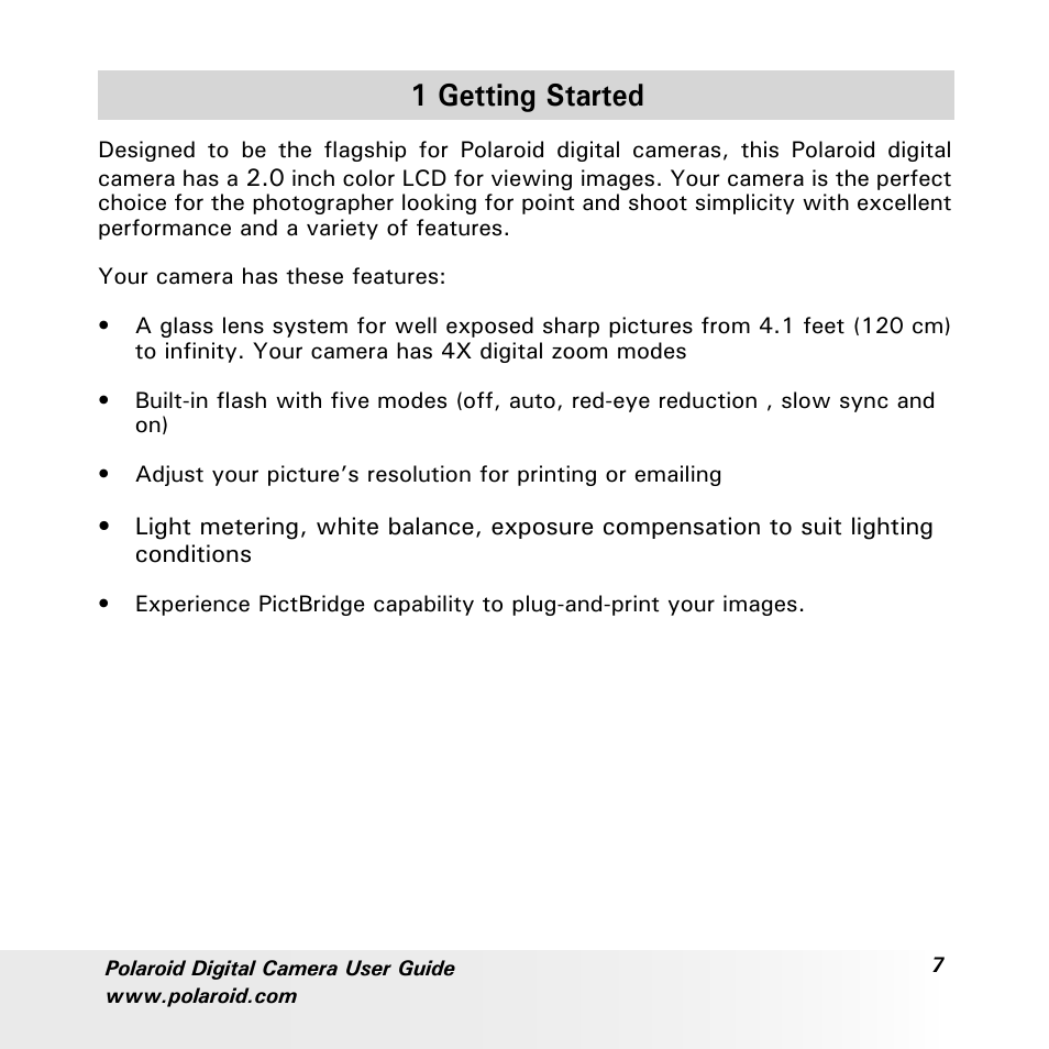 1 getting started | Polaroid a700 User Manual | Page 7 / 84