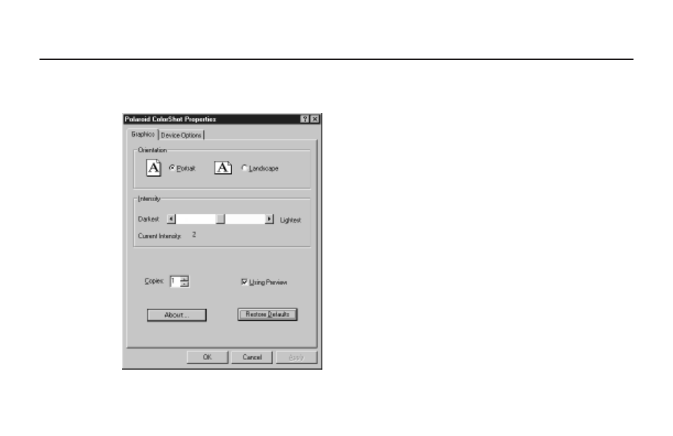 Graphics tab, Graphics tab configure the driver (cont.) | Polaroid ColorShot Printer User Manual | Page 50 / 90