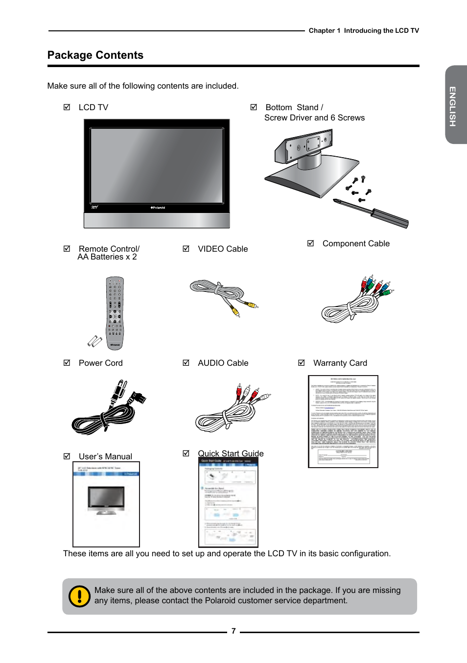 Package contents | Polaroid FLM-3232 User Manual | Page 8 / 59