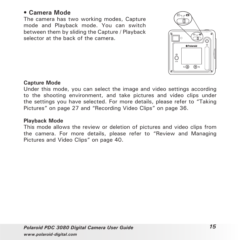 Camera mode | Polaroid PDC3080 User Manual | Page 15 / 90
