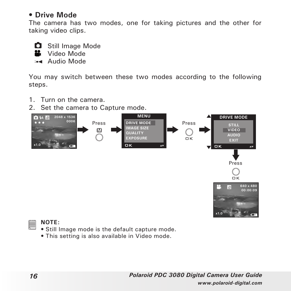 Drive mode | Polaroid PDC3080 User Manual | Page 16 / 90