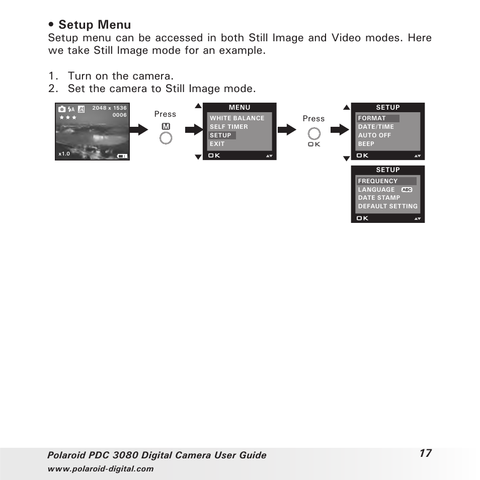 Setup menu | Polaroid PDC3080 User Manual | Page 17 / 90