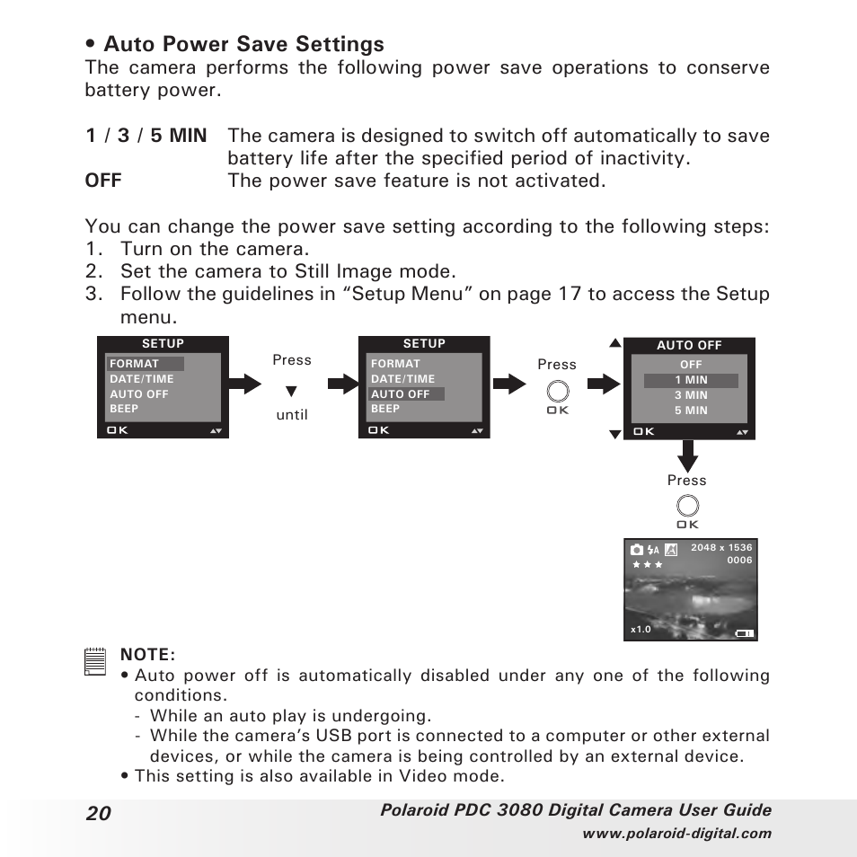 Auto power save settings | Polaroid PDC3080 User Manual | Page 20 / 90