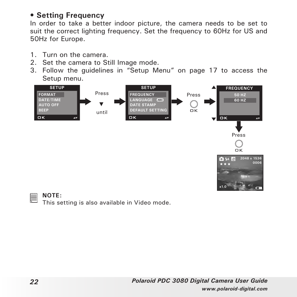 Setting frequency | Polaroid PDC3080 User Manual | Page 22 / 90