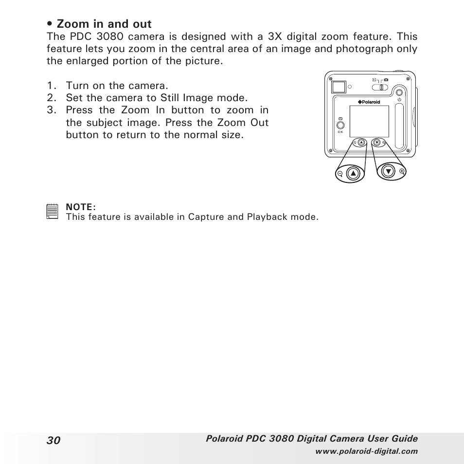 Zoom in and out | Polaroid PDC3080 User Manual | Page 30 / 90