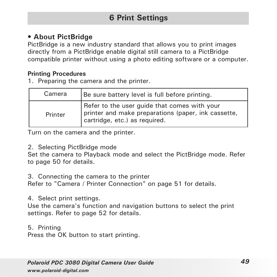 6 print settings | Polaroid PDC3080 User Manual | Page 49 / 90