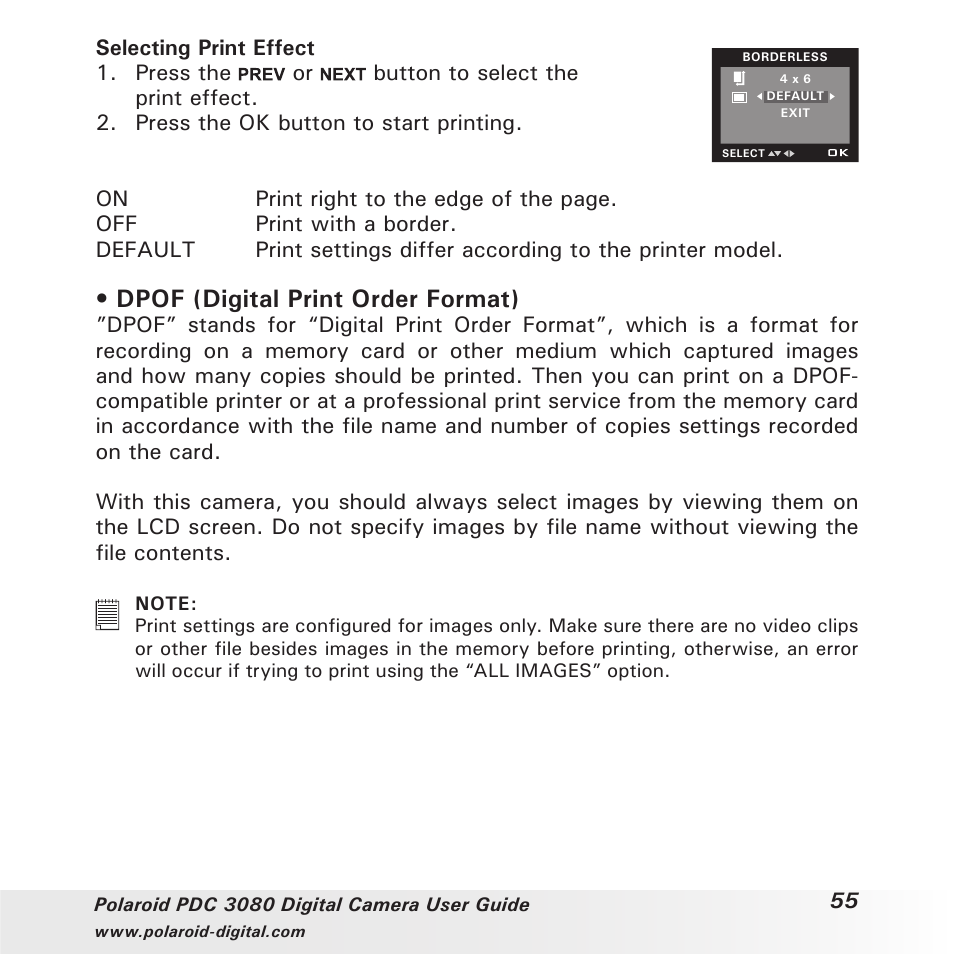 Dpof (digital print order format) | Polaroid PDC3080 User Manual | Page 55 / 90