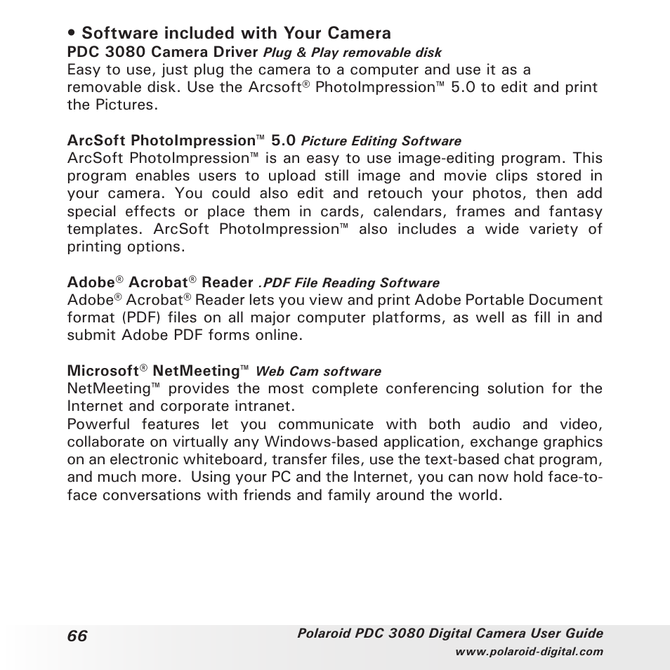 Software included with your camera | Polaroid PDC3080 User Manual | Page 66 / 90