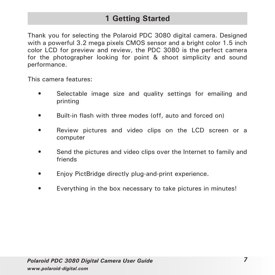 1 getting started | Polaroid PDC3080 User Manual | Page 7 / 90