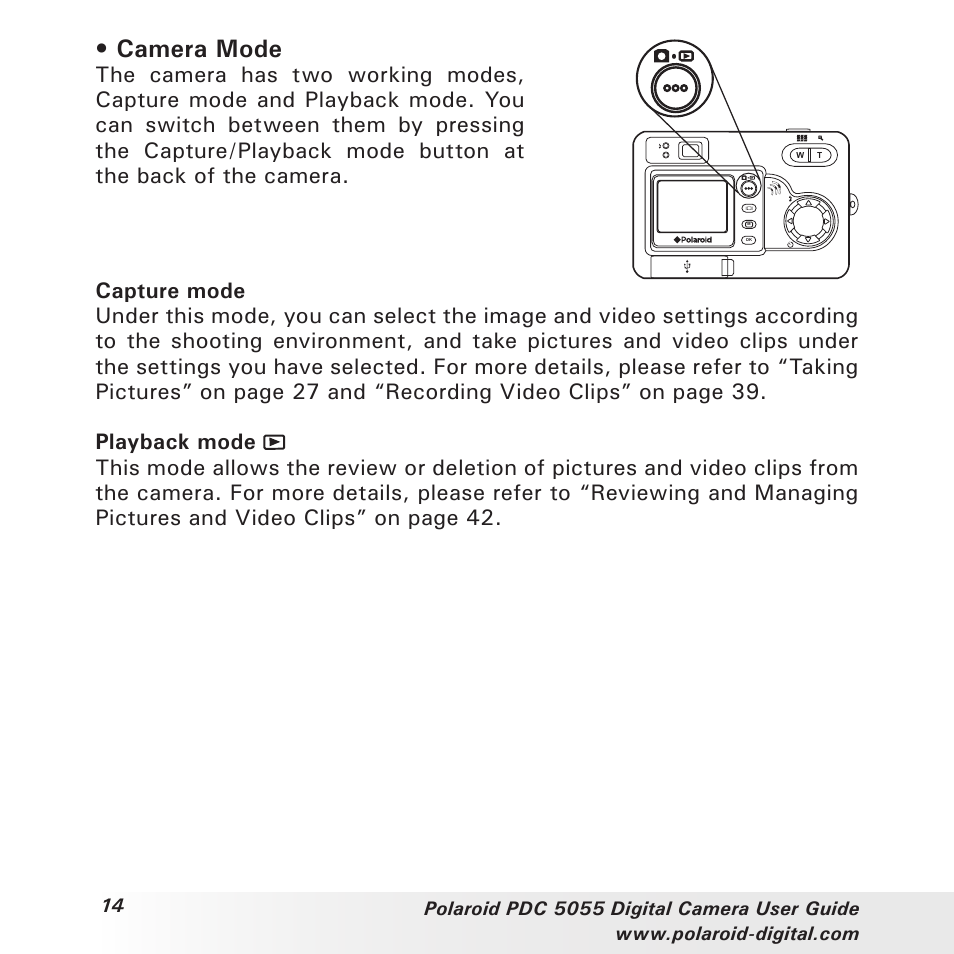 Camera mode | Polaroid PDC 505 User Manual | Page 14 / 88
