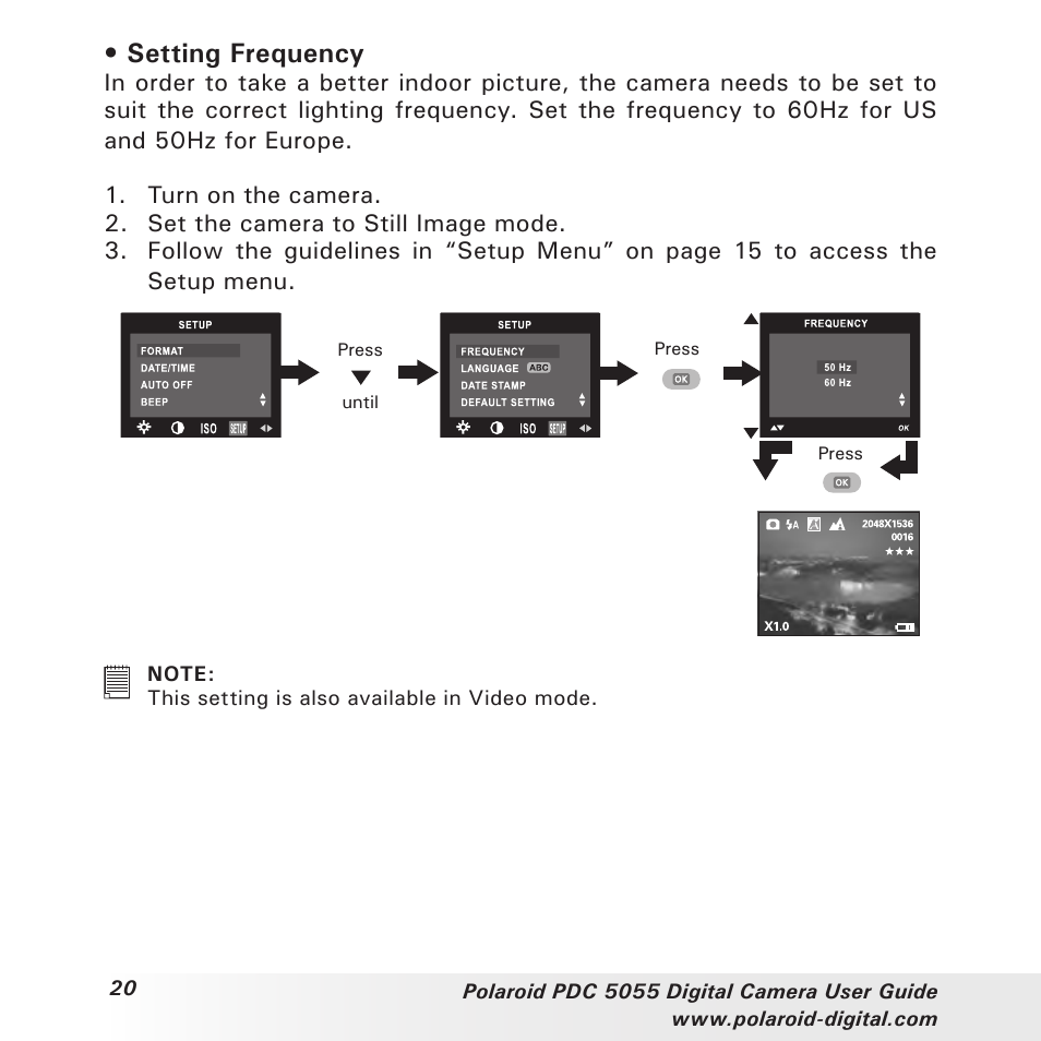 Setting frequency | Polaroid PDC 505 User Manual | Page 20 / 88