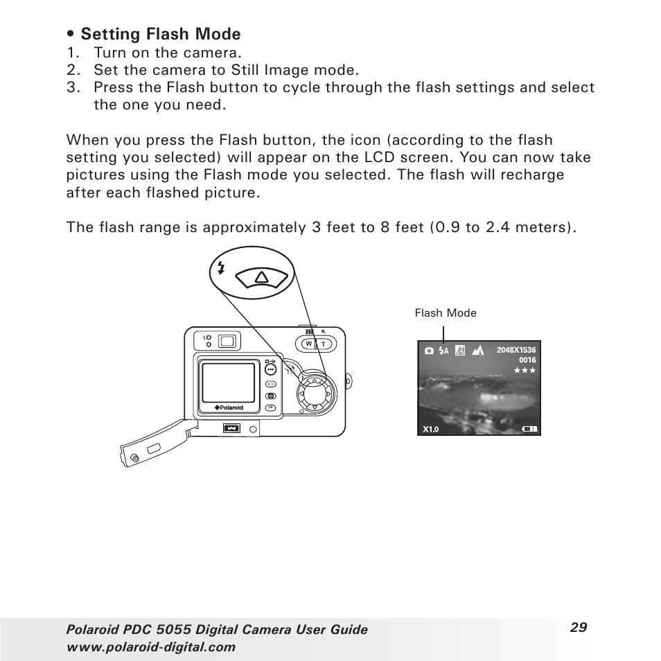 Setting flash mode | Polaroid PDC 505 User Manual | Page 29 / 88