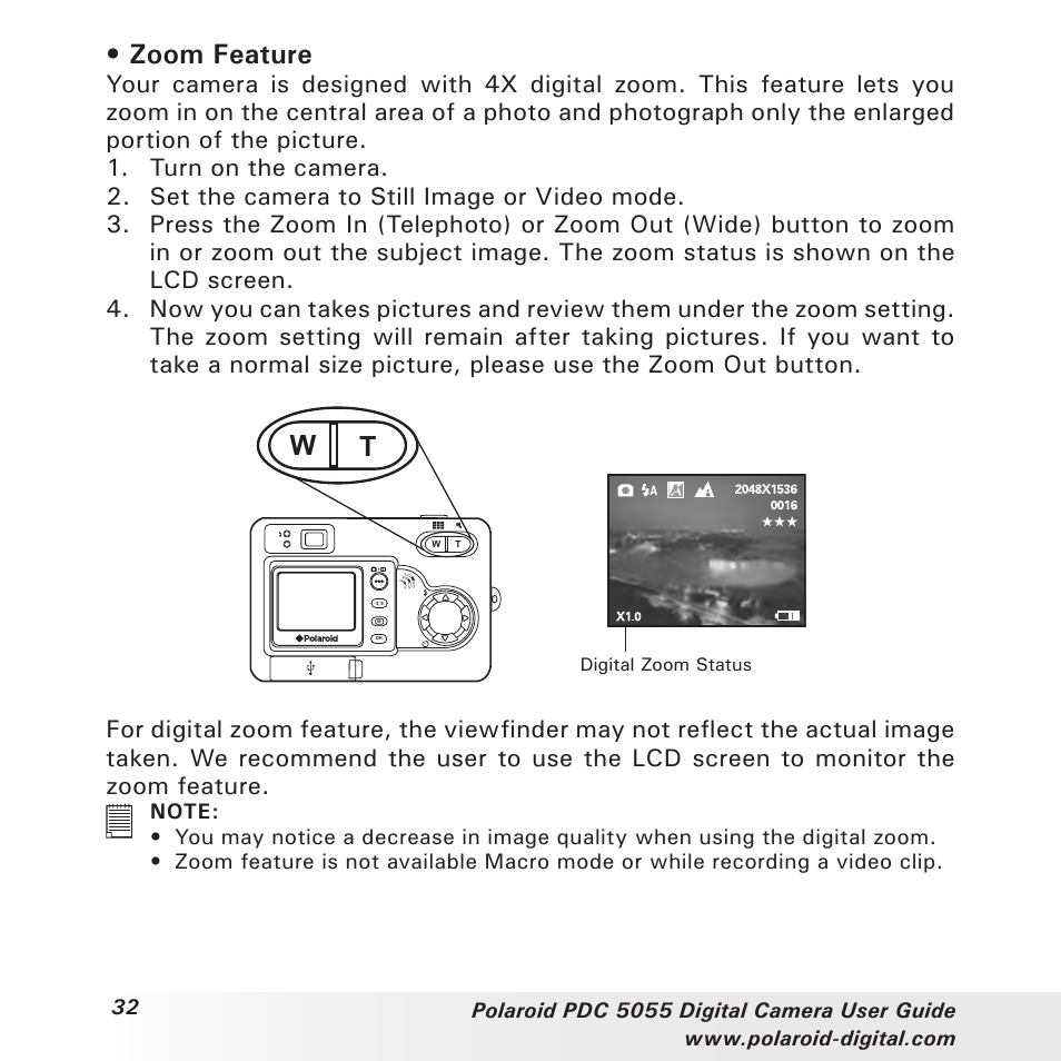 Zoom feature | Polaroid PDC 505 User Manual | Page 32 / 88