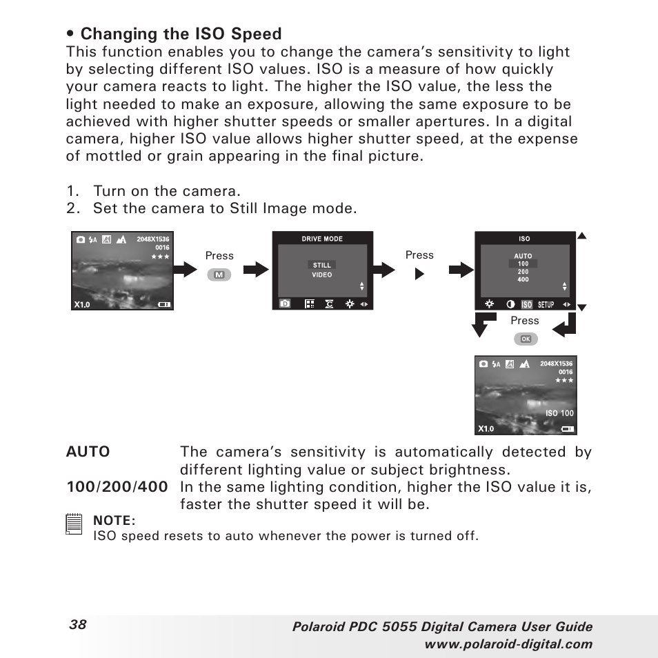 Changing the iso speed | Polaroid PDC 505 User Manual | Page 38 / 88