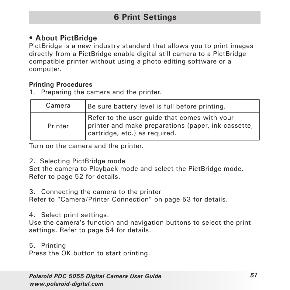 6 print settings | Polaroid PDC 505 User Manual | Page 51 / 88